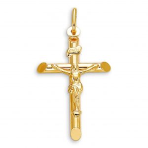 2MM Tube Beveled Edge Crucifix Pendant 10KT/26MM