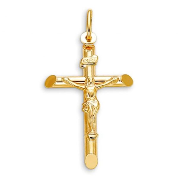 2MM Tube Beveled Edge Crucifix Pendant 10KT/26MM