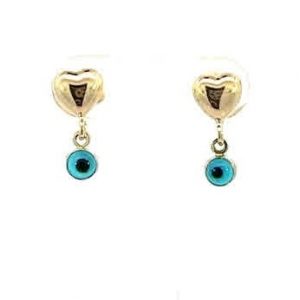 Heart & Evil Eye Dangle Stud Earrings 10KT/15MM  *FINAL SALE*