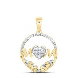 .17TCW Diamond MOM with Heart & Flowers Pendant 10KT/16MM