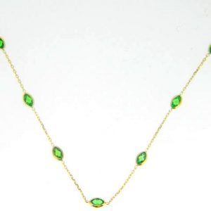 Sim. Emerald Marquise Multi Bezel Dainty Adjustable 16-18" Necklace 10KT
