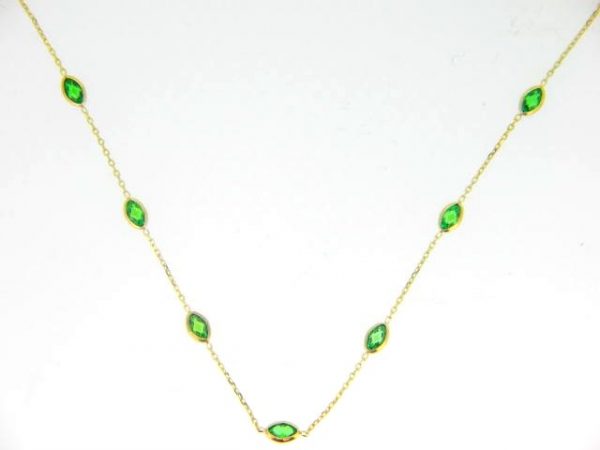 Sim. Emerald Marquise Multi Bezel Dainty Adjustable 16-18" Necklace 10KT