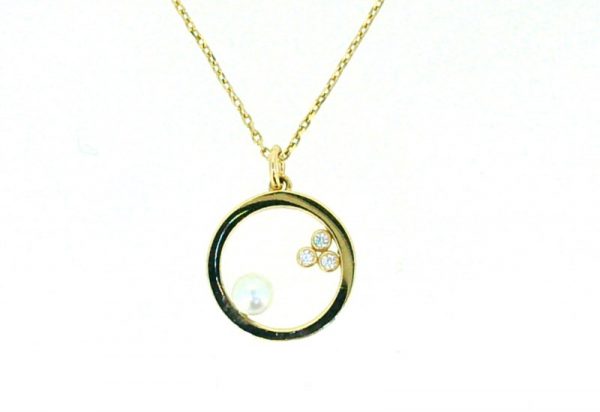 3MM Cultured Pearl with Cubic Zirconia Circle of Life Oendant with 16-18" Adjustable Chain 10KT/12MM