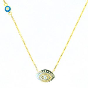 Evil Eye Cubic Zirconia & Blue Accent Eye 16" Necklace 10KT