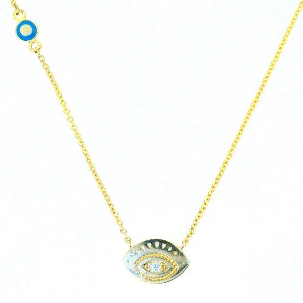 Evil Eye Cubic Zirconia & Blue Accent Eye 16" Necklace 10KT