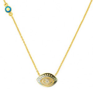 Evil Eye Cubic Zirconia & Blue Accent Eye 16" Necklace 10KT