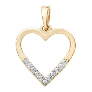 Open Heart with Cubic Zirconia Pave Pendant 10KT/15MM