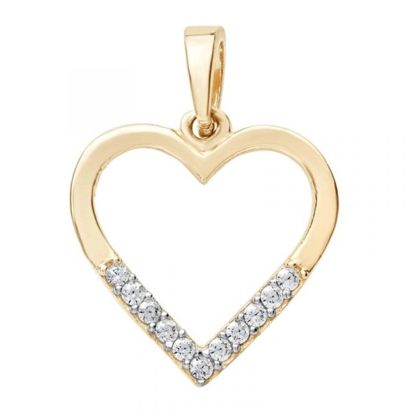 Open Heart with Cubic Zirconia Pave Pendant 10KT/15MM