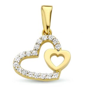 Double Heart with Cubic Zirconia Pendant 10KT/12MM