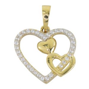 Cubic Zirconia Frame Triple Heart Pendant 10KT/14MM