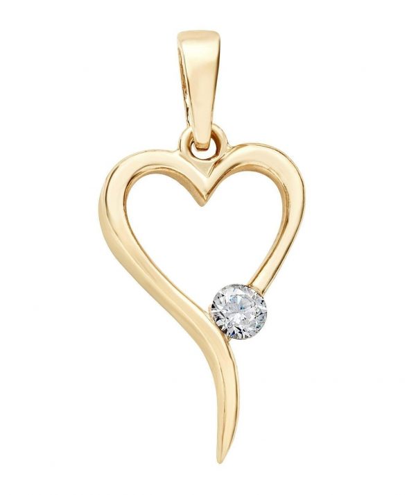 Modern Heart with Cubic Zirconia Pendant 10KT/16MM