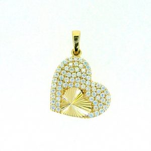Cubic Zirconia Pave & Sun Burst Heart Pendant 10KT/16MM