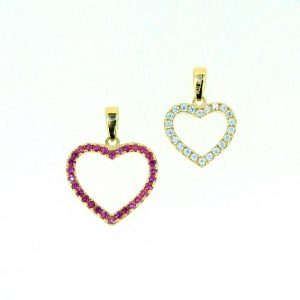 Cubic Zirconia Heart Frame Reversible Pendant 10KT/14MM