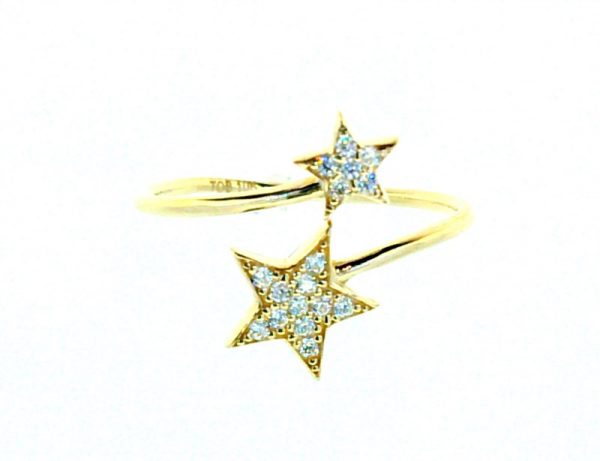 Double Star with cubic Zirconia Bypass Ladies Ring 10KT