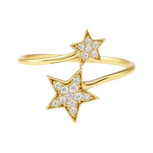 Double Star with cubic Zirconia Bypass Ladies Ring 10KT