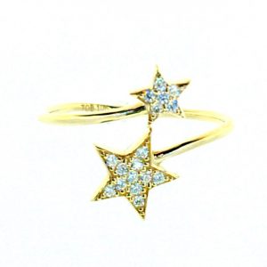 Double Star with cubic Zirconia Bypass Ladies Ring 10KT
