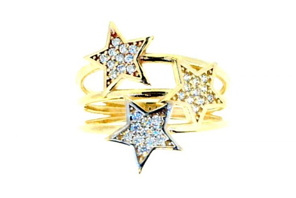 Triple Star with Cubic Zirconia 3 Row Ladies Ring 10KT TC