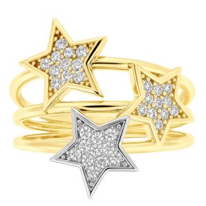 Triple Star with Cubic Zirconia 3 Row Ladies Ring 10KT TC
