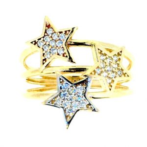 Triple Star with Cubic Zirconia 3 Row Ladies Ring 10KT TC