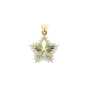 Star with Sun Burst Pattern & Cubic Zirconia Pendant 10KT/12MM