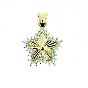 Star with Sun Burst Pattern & Cubic Zirconia Pendant 10KT/12MM