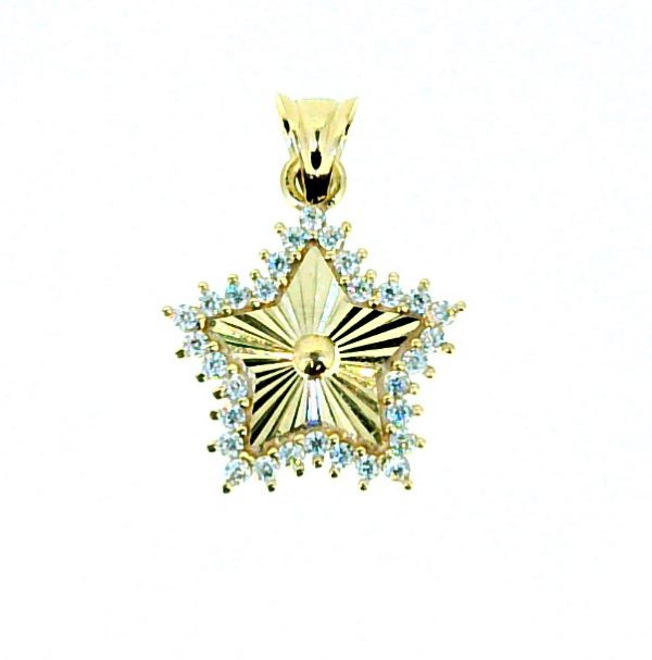 Star with Sun Burst Pattern & Cubic Zirconia Pendant 10KT/12MM