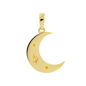 Crescent Moon with Star Pattern Pendant 10KT/14MM