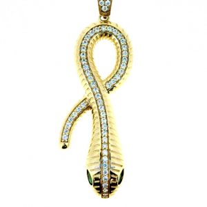 Snake with Cubic Zirconia Pave & Sim. Green Eyes Pendant 10KT/45MM