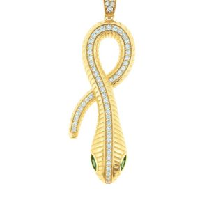 Snake with Cubic Zirconia Pave & Sim. Green Eyes Pendant 10KT/45MM