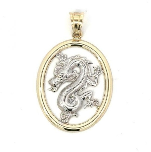 Oval Framed Dragon Pendant 10KT TT/27MM