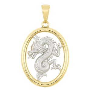 Oval Framed Dragon Pendant 10KT TT/27MM