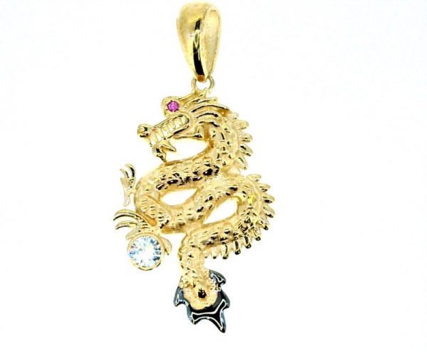 Dragon with Sim. Stones Pendant 10KT TT/28MM