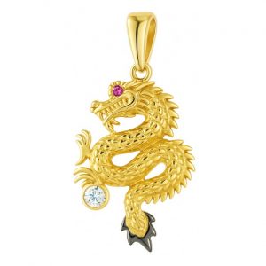 Dragon with Sim. Stones Pendant 10KT TT/28MM