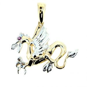 Winged Dragon with Sim. Stones Pendant 10KT TT/25MM