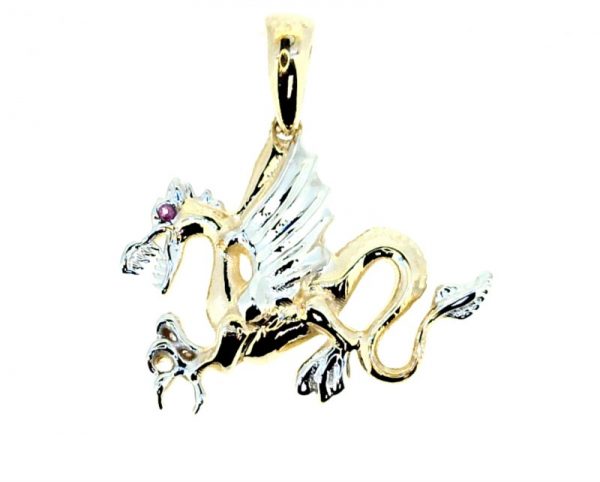 Winged Dragon with Sim. Stones Pendant 10KT TT/25MM