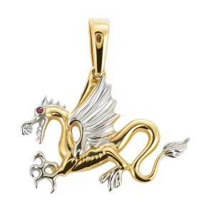 Winged Dragon with Sim. Stones Pendant 10KT TT/25MM