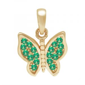 Sim. Emerald Pave Butterfly Pendant 10KT/10MM