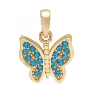 Sim. Blue Topaz Pave Butterfly Pendant 10KT/10MM