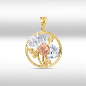 D.Cut Floral Round Framed Pendant 10KT TC/18MM