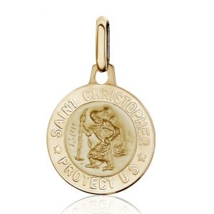 St. Christopher Round D.Cut Coin Style Pendant Italian 10KT/18MM
