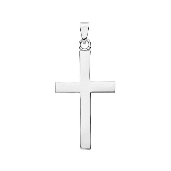 Plain High Polish Flat Cross Pendant 10KT WG/20MM