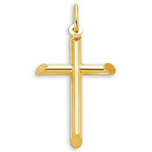 3MM Tube Cross Pendant Italian 10KT/33MM