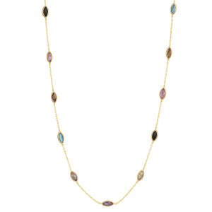 Multi Coloured Stone Marquise Shaped Dainty 16-18" Adjustable Necklace 10KT