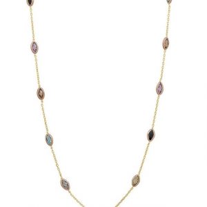 Multi Coloured Stone Marquise Shaped Dainty 16-18" Adjustable Necklace 10KT
