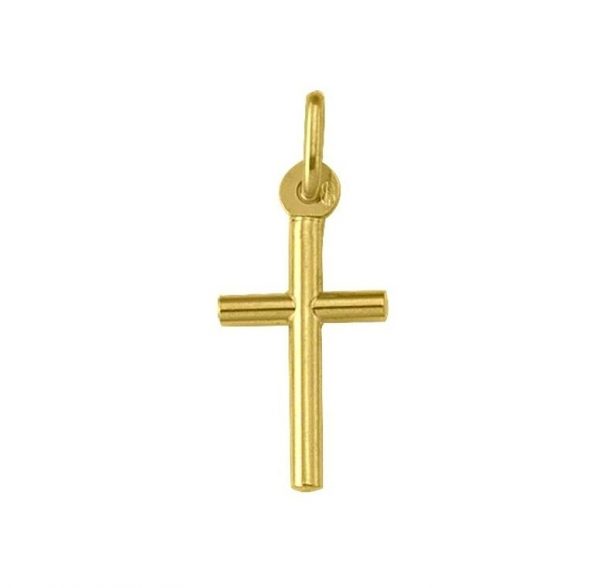 2MM Tube Baby Size Cross Pendant Italian 18KT/20MM