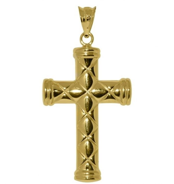 6MM Tube Quilted Design Cross Pendant 10KT/35MM