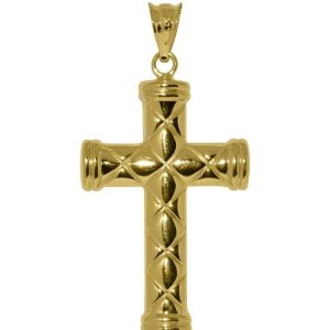 6MM Tube Quilted Design Cross Pendant 10KT/35MM