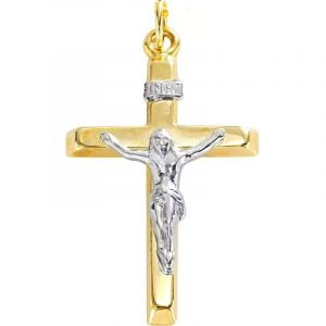 7MM Square Edge Tube Crucifix Pendant 10KT TT/45MM