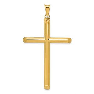 3MM Tube Beveled Edge Cross Pendant 10KT/50MM