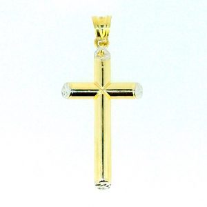 4MM Tube D.Cut Beveled Edge Cross Pendant 10KT TT/37MM